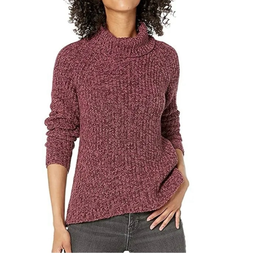 Goodthreads Women’s Cotton Shaker Stitch  Knit Turtleneck Sweater Wine XL NWT